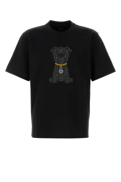 Fendi Cotton T Shirt Short Sleeves Crew Neck Graphic In Black