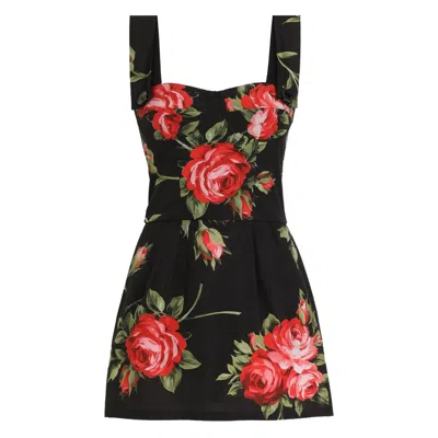 Dolce & Gabbana Floral-print Cotton-poplin Mini Dress In Multi