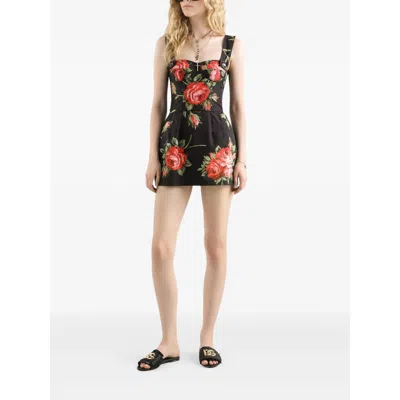 Dolce & Gabbana Floral-print Cotton-poplin Mini Dress In Multi