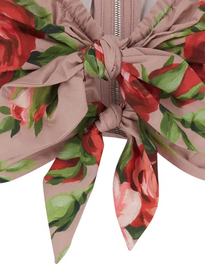 Dolce & Gabbana Pink Crop Top With Floral Print And Double Knot In Cotton Woman In Pink