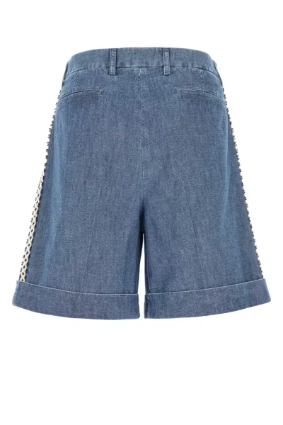 Valentino Denim Bermuda Shorts In Blue