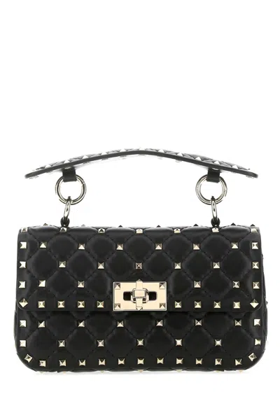 Valentino Black Nappa Leather Small Rockstud Spike Handbag In Black