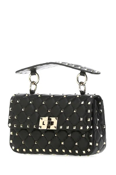 Valentino Black Nappa Leather Small Rockstud Spike Handbag In Black
