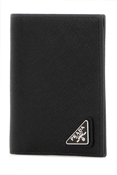 Prada Black Leather Card Holder In Black