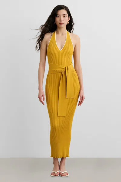 Toccin Allegra V-neck Tie-front Halter Midi Dress In Orange