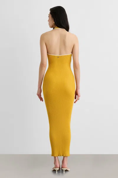 Toccin Allegra V-neck Tie-front Halter Midi Dress In Orange