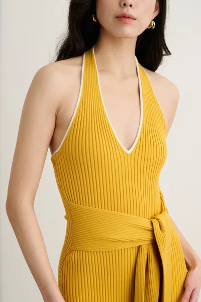 Toccin Allegra V-neck Tie-front Halter Midi Dress In Orange