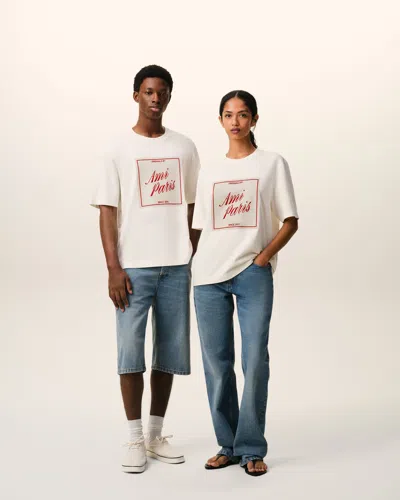 Ami Alexandre Mattiussi Boxy Fit Short Sleeves Teehisrt With Signature Print At Front In Neutral