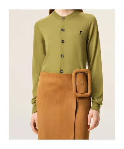 Ami Alexandre Mattiussi Green Wool Crewneck Ami De Coeur Cardigan Green In Gold
