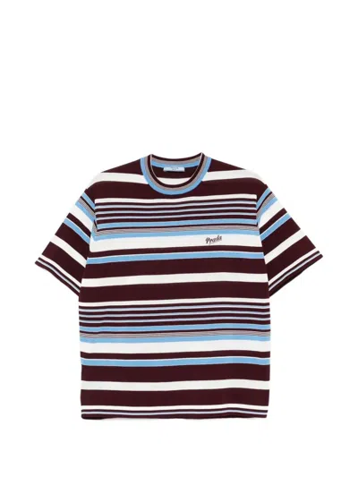 Prada Amaranth And Light Blue Striped Cotton T-shirt In Multi