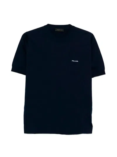Prada Cotton Round Neck In Blue