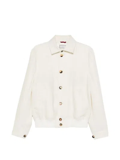 Brunello Cucinelli Hopsack Jacket Long Sleeves Patch Pockets In White