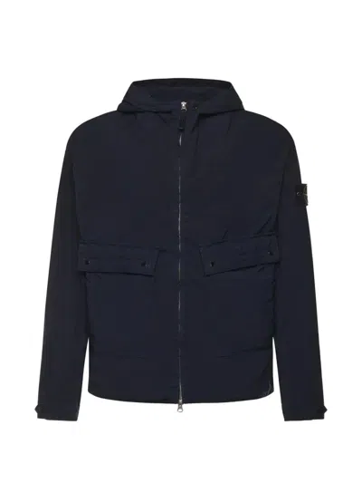 Stone Island `light Compact Touch Poly-tc` Short Parka In Blue