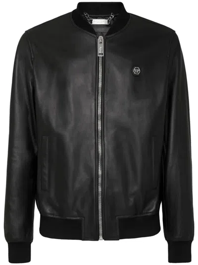 Philipp Plein Billy Logo Patch Bomber Jacket In Black