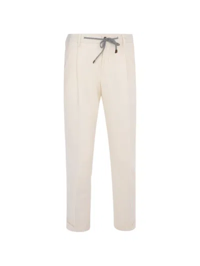 Barba Napoli Roma Drawstring Pleated Trousers In Neutral