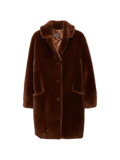 Prada Womens Brown Shearling Midi Coat In Brown