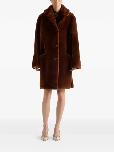 Prada Womens Brown Shearling Midi Coat In Brown