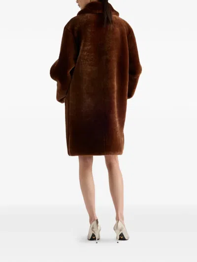 Prada Womens Brown Shearling Midi Coat In Brown