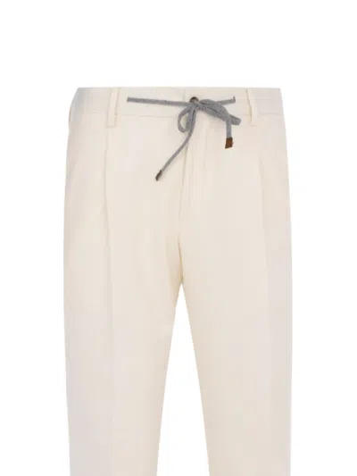 Barba Napoli Roma Drawstring Pleated Trousers In Neutral