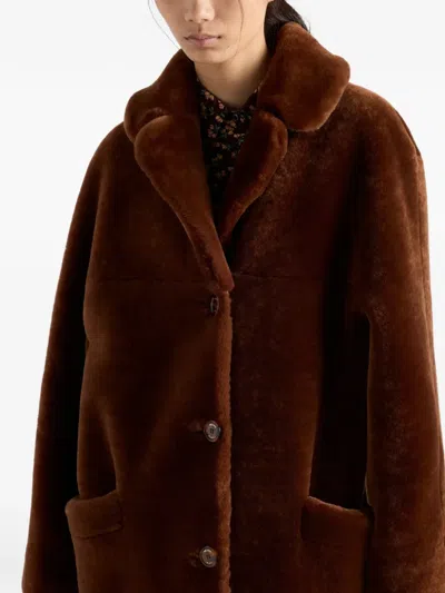 Prada Womens Brown Shearling Midi Coat In Brown