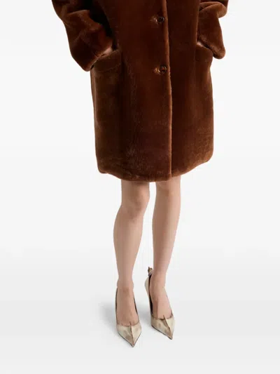 Prada Womens Brown Shearling Midi Coat In Brown