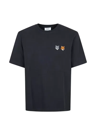 Maison Kitsuné Fox-head Embroidered T-shirt In Gray