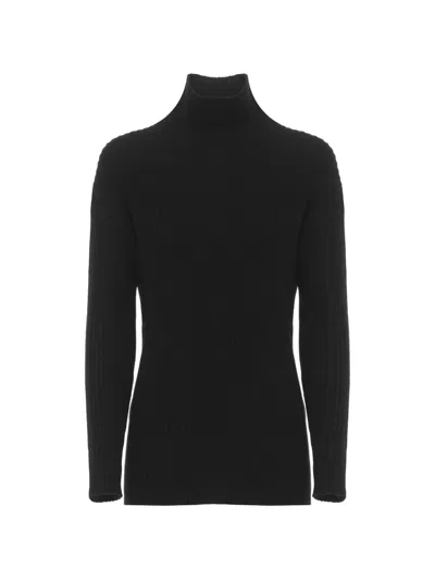 Antonelli Roll Neck Ribbed Sweater In Black