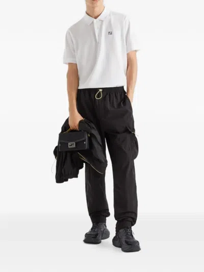 Fendi Straight Trousers Elastic Waistband Cargo Pockets In Black