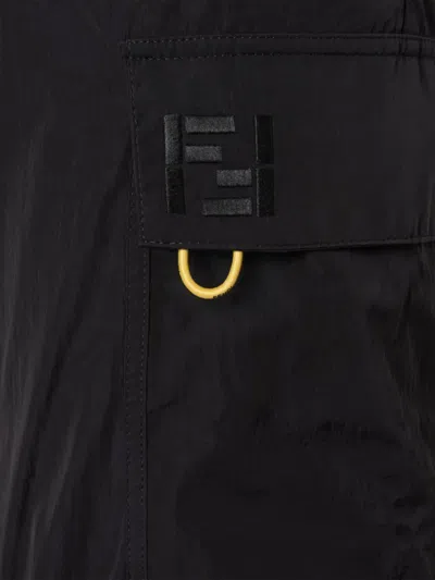 Fendi Straight Trousers Elastic Waistband Cargo Pockets In Black
