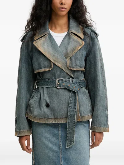 Miss Sixty Belted Double-breasted Denim Jacket In Blue