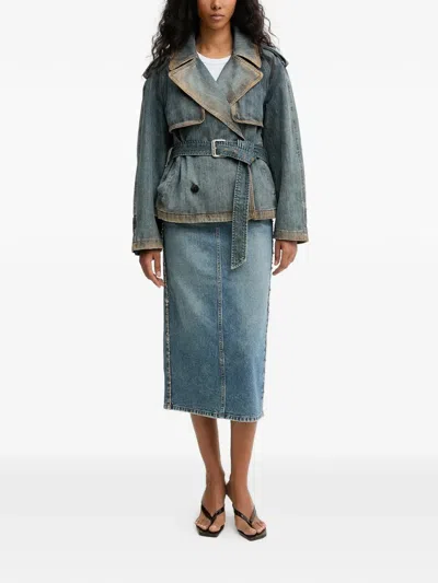 Miss Sixty Belted Double-breasted Denim Jacket In Blue