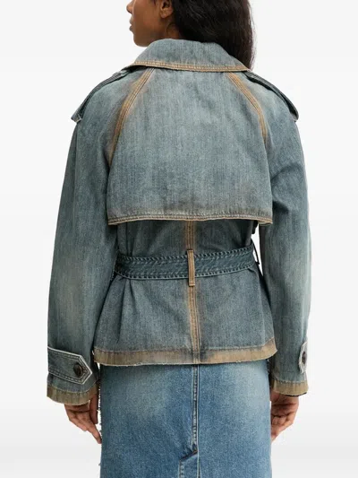 Miss Sixty Belted Double-breasted Denim Jacket In Blue