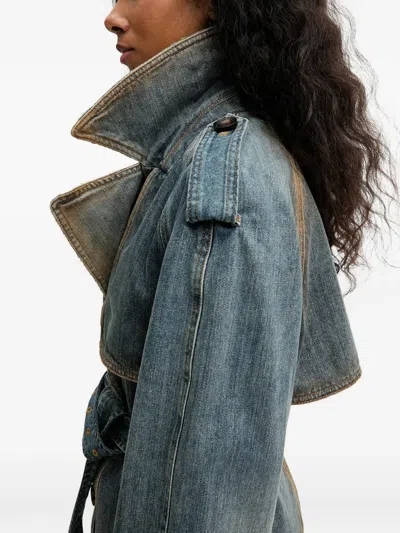 Miss Sixty Belted Double-breasted Denim Jacket In Blue