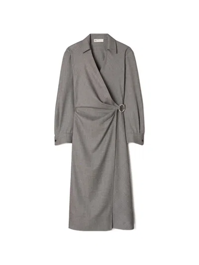 Tory Burch Wool Wrap Dress In Gray