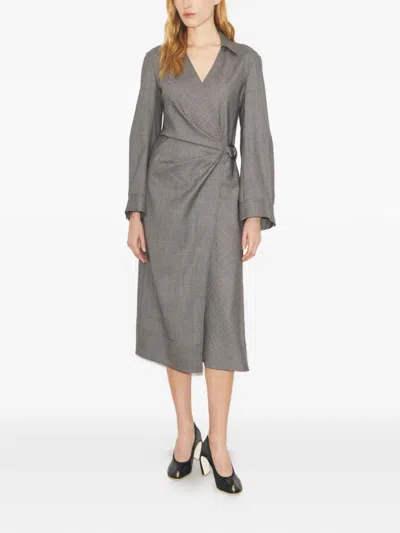 Tory Burch Wool Wrap Dress In Gray