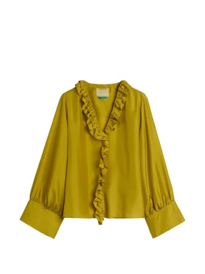 Momoní Ruffled V-neck Blouse In Green
