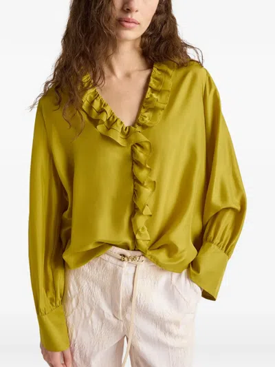 Momoní Ruffled V-neck Blouse In Green