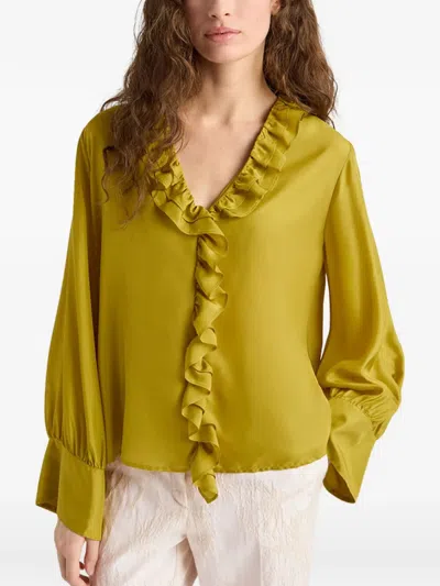 Momoní Ruffled V-neck Blouse In Green