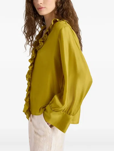 Momoní Ruffled V-neck Blouse In Green