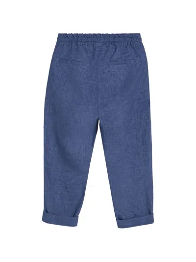 抽绳褶饰亚麻长裤