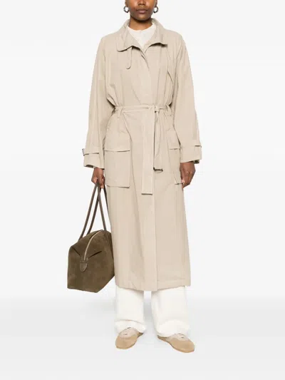 Aspesi Patch Pocket Belted Coat In Neutral