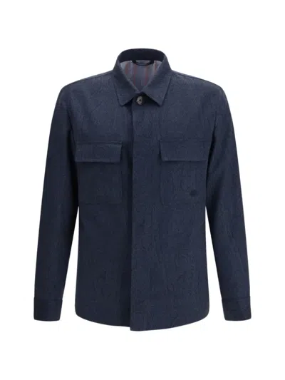 Etro Paisley-print Overshirt In Blue