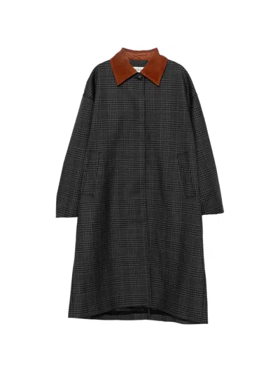 Rohe Suede-trimmed Checked Wool Coat In Gray