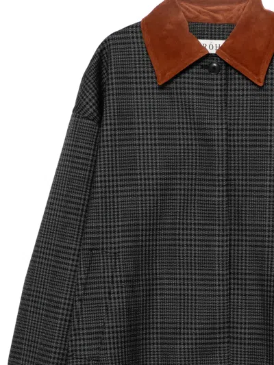 Rohe Suede-trimmed Checked Wool Coat In Gray