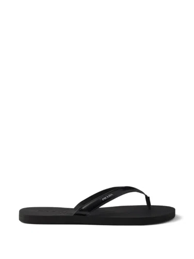 Prada Mini Brushed Leather Flip-flops For Summer Style In Black