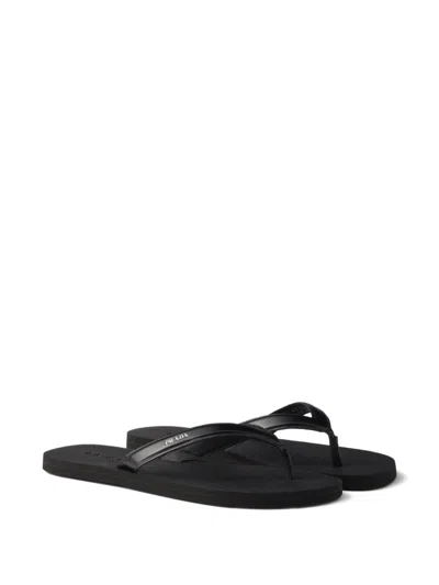 Prada Mini Brushed Leather Flip-flops For Summer Style In Black