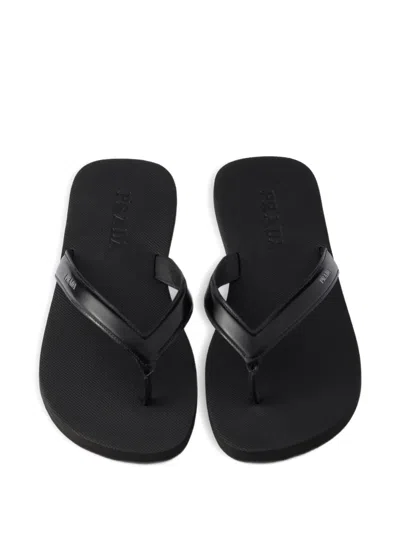 Prada Mini Brushed Leather Flip-flops For Summer Style In Black