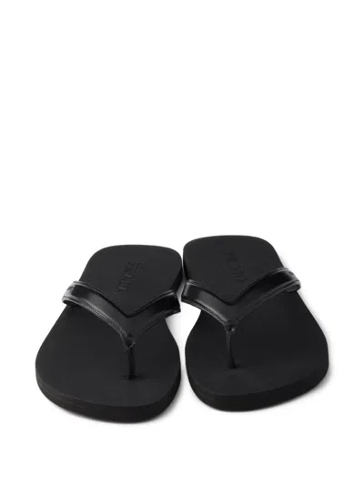 Prada Mini Brushed Leather Flip-flops For Summer Style In Black