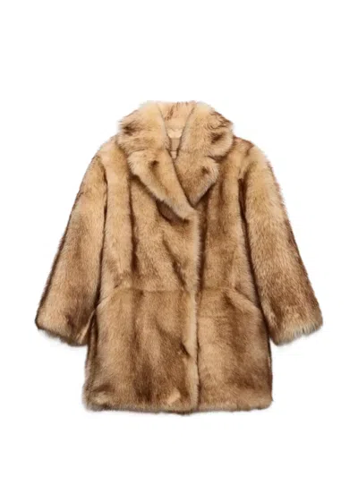 Prada Lamb Shearling Oversized Coat In Brown
