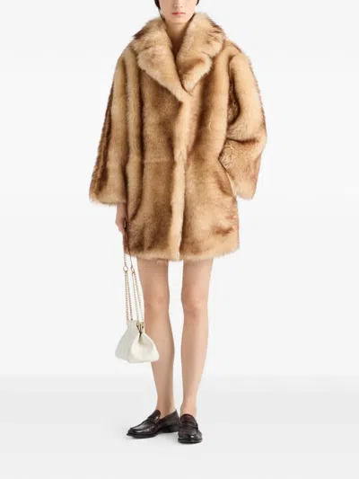 Prada Lamb Shearling Oversized Coat In Brown